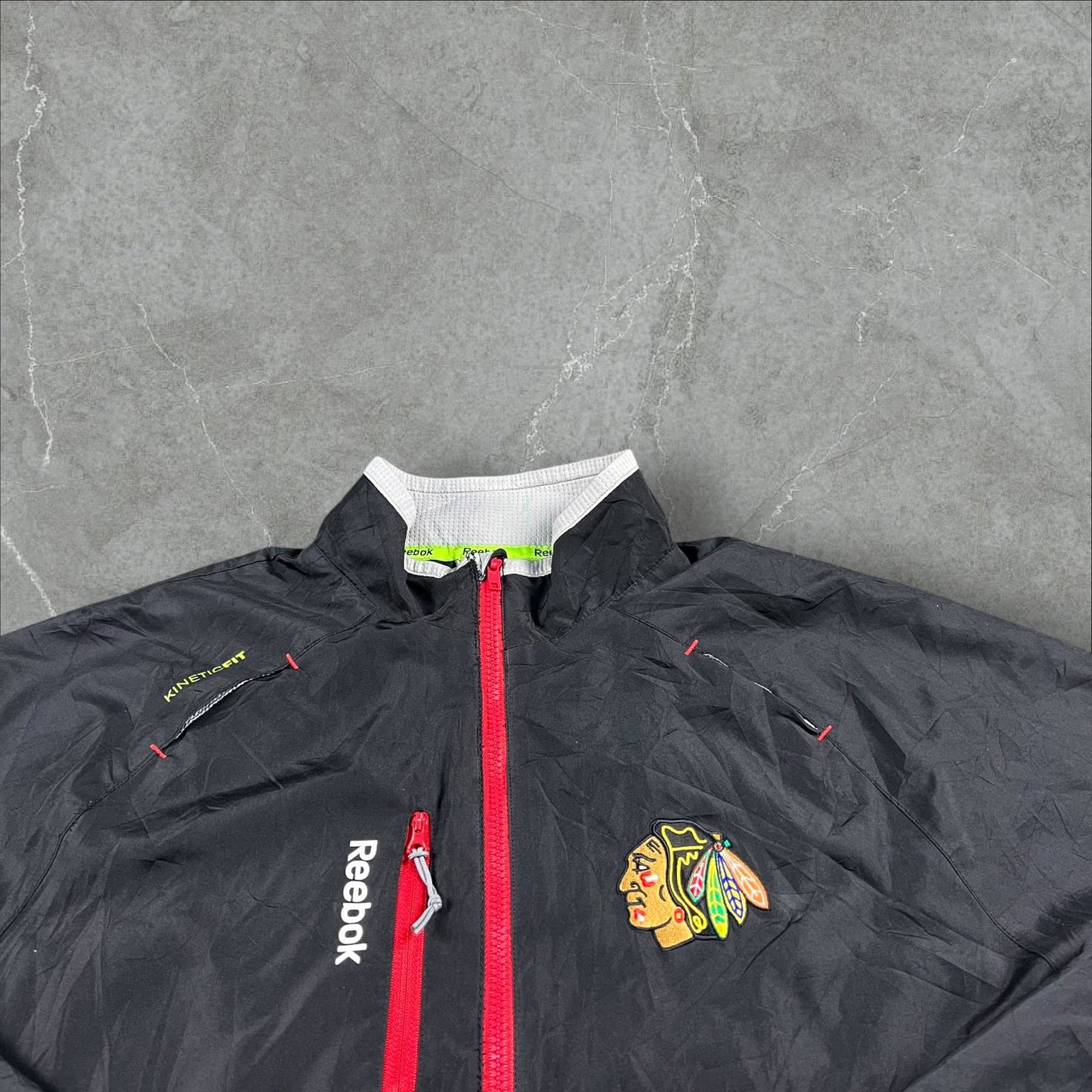 Giacca a vento vintage Reebok NHL Chicago Blackhawks Center Ice Kinetics Fit NHL