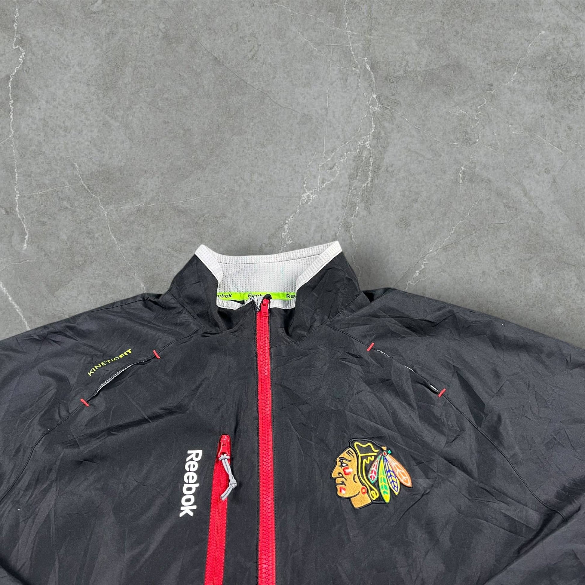 Giacca a vento vintage Reebok NHL Chicago Blackhawks Center Ice Kinetics Fit NHL