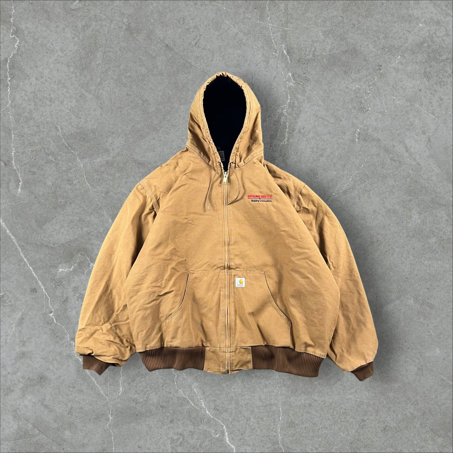 Giacca Carhartt Active J140 Brown Quilted “Spancrete Building Innovation” Made in the USA Carhartt