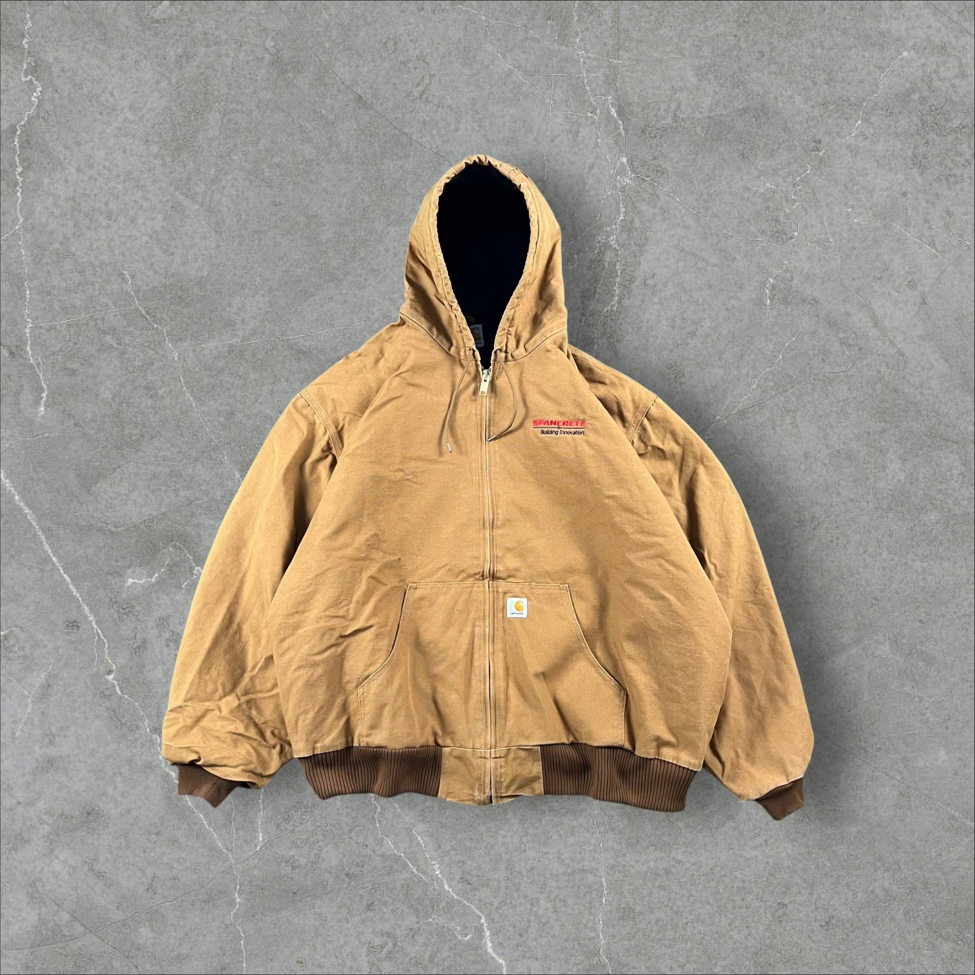 Giacca Carhartt Active J140 Brown Quilted “Spancrete Building Innovation” Made in the USA Carhartt